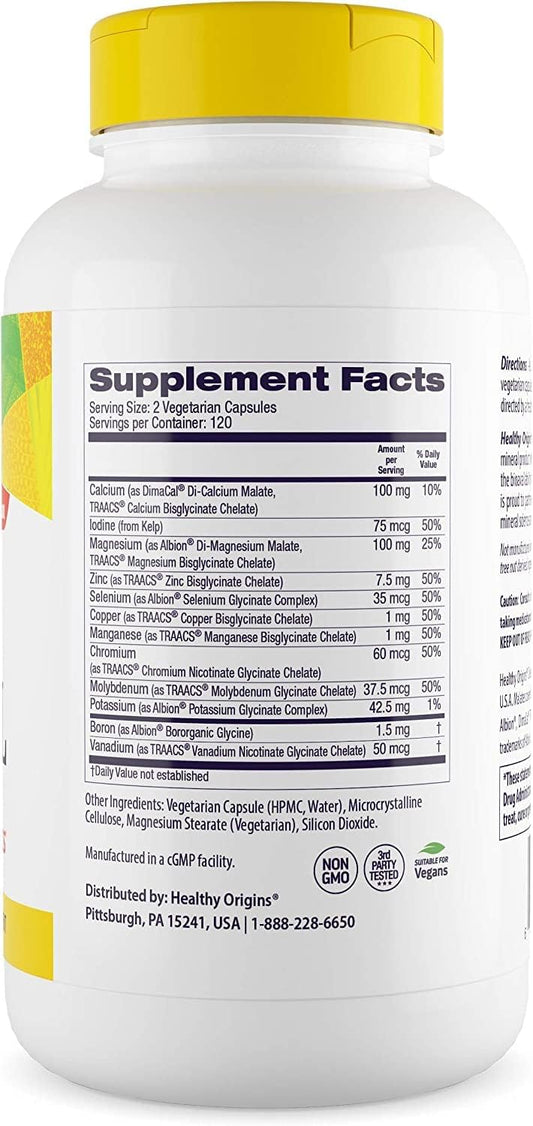 Healthy Origins Chelated Multi Mineral - Chelated Trace Minerals Supplement with Selenium, Iodine, Magnesium & More - Gluten-Free Supplement with Aion Minerals - 240 Veggie Capsules