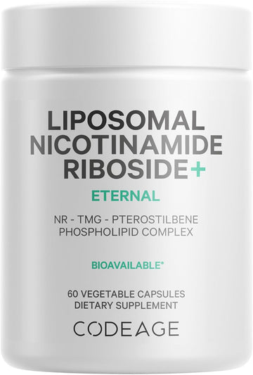 Codeage Liposomal Nicotinamide Riboside Supplement 500Mg Nr+ - Betaine Anhydrous Pterostilbene - 2-Month Supply - Liposomal Delivery For Bioavailability - Cell & Energy Support - Non-Gmo - 60 Capsules