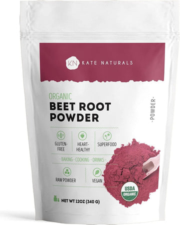 Kate Naturals Beet Root Powder for Baking & Smoothies (8 oz) USDA Organic Beetroot Powder & Nitric Oxide Supplement for Increase Energy & Stamina Pre Workout. Gluten Free Organic Beet Powder