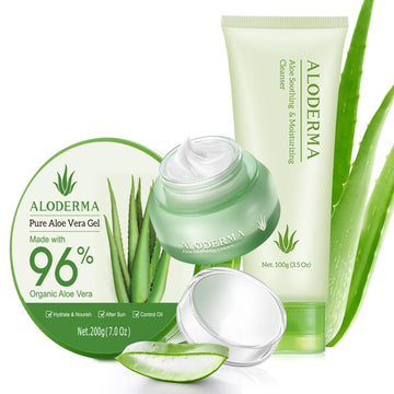 Aloderma Basic Aloe Soothing & Repairing Skin Care Set - 3 Pieces - Soothing Cleanser, Soothing Cream, 200g Aloe Vera Gel