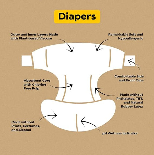 DYPER Viscose from Bamboo Baby Diapers Size Newborn | Honest Ingredients | Cloth Alternative | Day & Overnight | Made with Plant-Based* Materials | Hypoallergenic for Sensitive Newborn Skin, Unscented