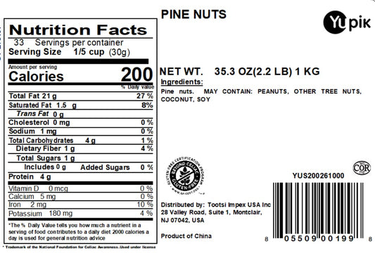 Yupik Pine Nuts, 2.2 Lb, Raw, Gluten-Free, Kosher, Raw Nuts, Smooth & Creamy Pine Kernels, Shelled, Unsalted, Unroasted, Oil-Free, Source Of Iron, Ideal For Cooking & Baking