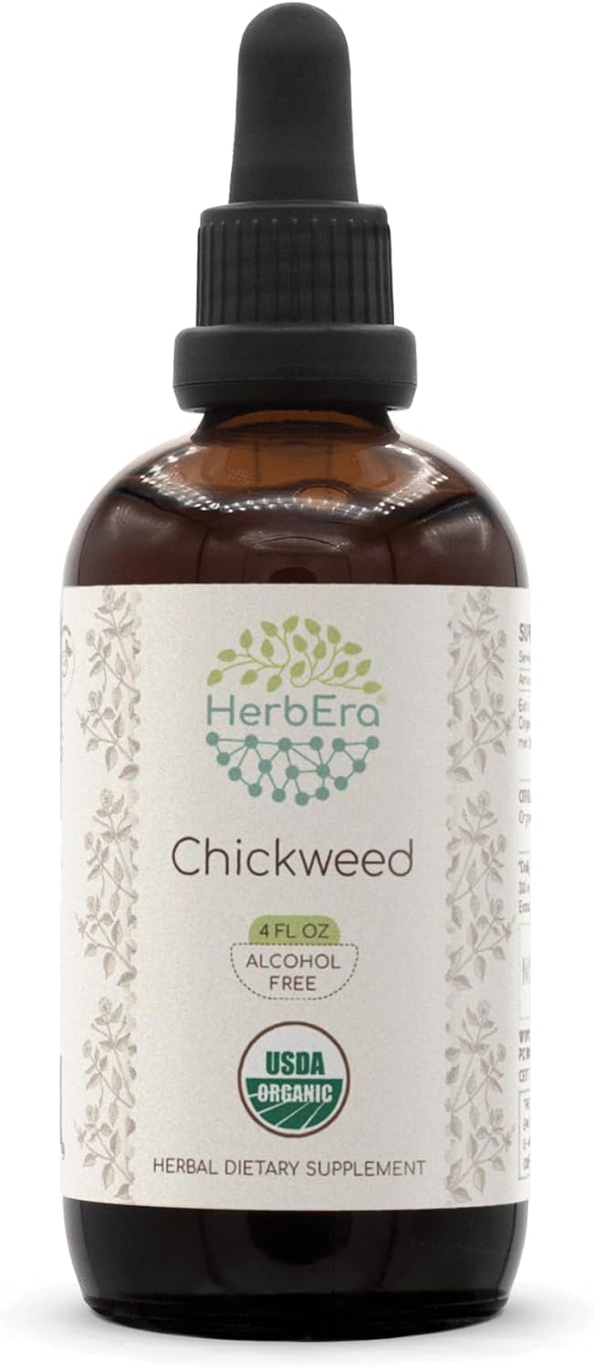 Chickweed B120 Alcohol-Free Herbal Extract Tincture, Concentrated Liquid Drops Natural Usda Organic Chickweed (Stellaria Media) Dried Above-Ground Parts (4 Fl Oz)