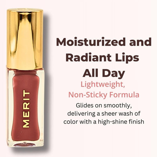 Merit Shade Slick Classics Tinted Lip Oil - Pink Beet (Cool Pink) 0.23 Oz / 7 Ml