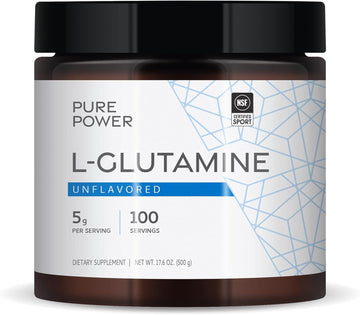 Dr. Mercola Pure Power L-Glutamine, Unflavored, 17.6 Oz (500 G), 100 Servings (1 Jar), 5 G Per Serving, Non-Gmo, Nsf Certified For Sport