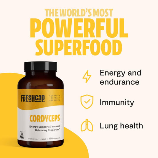 FreshCap Cordyceps Mushroom Supplements - for Energy & Endurance (120 Capsules)