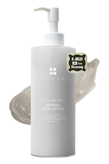 Atocovery Mud Refresh Body Lotion - Ultimate Hydration Itchness Relief Boryeong Mud Body Moisturizer - Mild & Gentle Ingredients For Sensitive Skin - Geranium & Rose Scent, 10.58 Oz