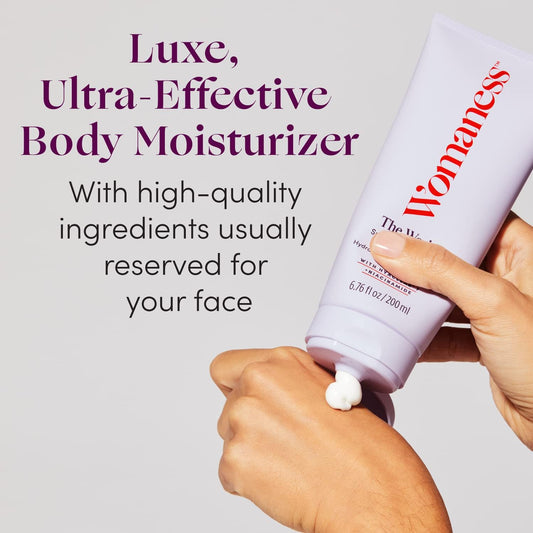 Womaness The Works All-Over Toning Body Cream – Hydrating & Smoothing Firming Body Lotion – Anti Aging Skin Tightening Cream For Body With Niacinamide & Hyaluronic Acid – Menopause Body Care – 200Ml