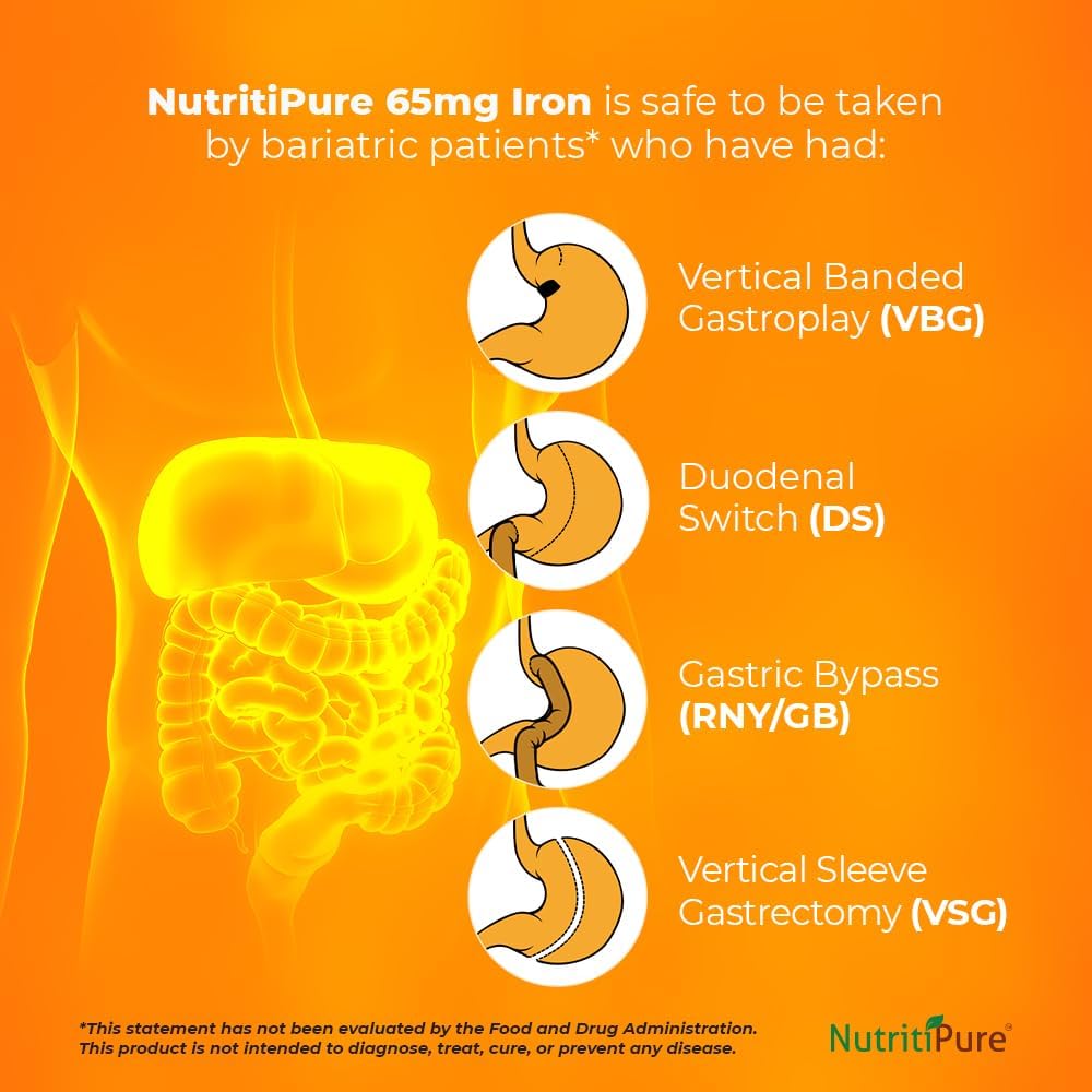 Nutritipure Chewable Iron 65 Mg With Vitamin C 270 Mg - Tablet In Orange Flavor 60 Count (2) : Health & Household