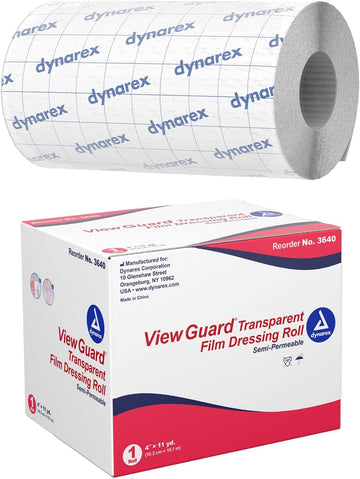 Dynarex View Guard Transparent Film Dressing Rolls | 4" X 11 Yds, 1 Roll | Non-Sterile Clear Medical Tape For Wound Dressing - Tattoo Bandages And Wound Cover