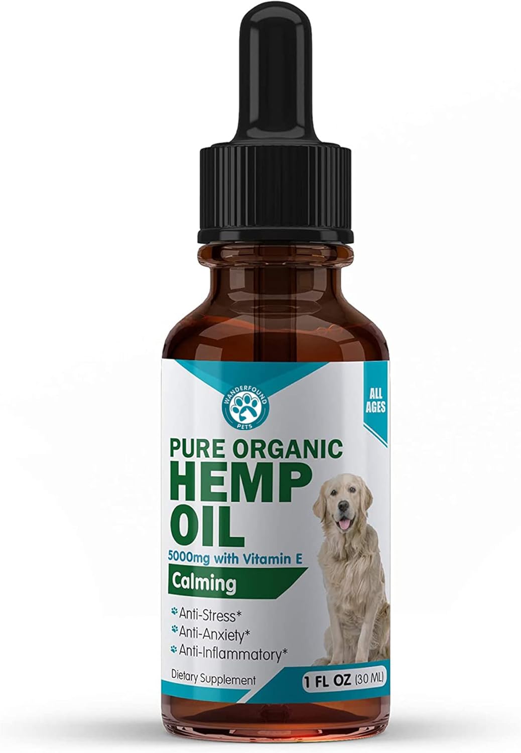 Wanderfound Pets - Hemp Oil For Dogs & Cats 5000Mg - Anti-Separation Anxiety, Joint Pain, Stress Relief, Arthritis, Seizures, Chronic Pain Relief, Anti-Inflammatory - Omega 3, 6, 9-100% Organic