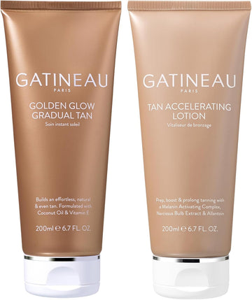 Gatineau - Tan Accelerating Lotion (200Ml) + Golden Glow Gradual Tan (200Ml) Duo Set, Total Body Glow, Natural Tanning For Face And Body