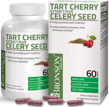 Bronson Tart Cherry Extract + Celery Seed Capsules - Powerful Uric Acid Cleanse, Joint Mobility Support & Muscle Recovery Supplement - Non-Gmo Formula - 60 Vegetarian Capsules