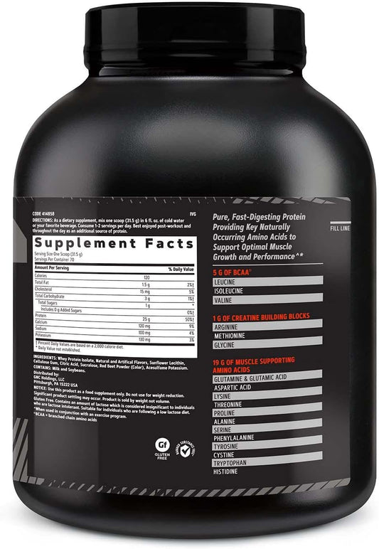 Gnc Amp Pure Isolate | Fuels Athletic Strength, Performance And Muscle Growth | Fast Absorbing | 25G Whey Protein Iso With 5G Bcaa | Strawberry | 70 Servings