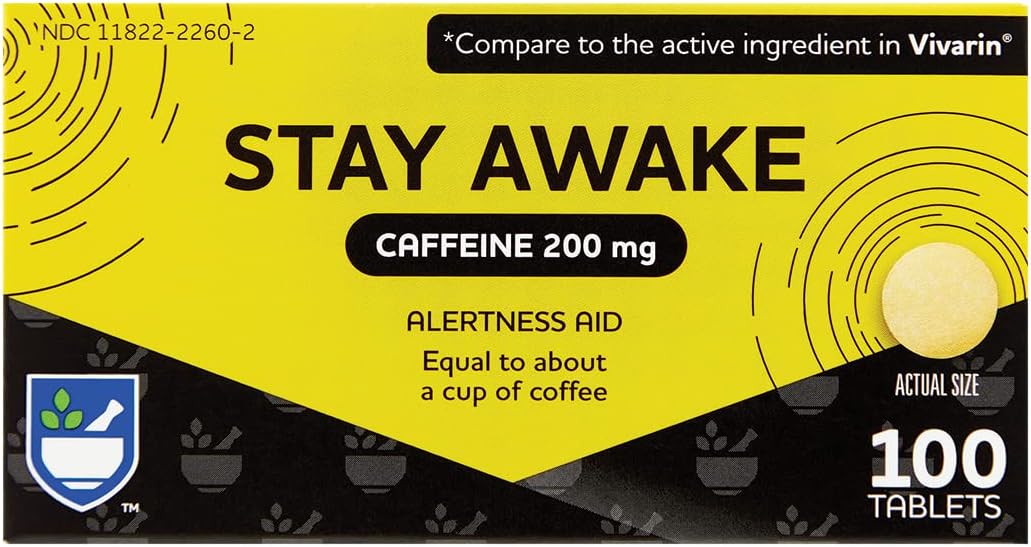 Rite Aid Stay Awake Tablets Caffeine, 200 mg - 100 Tablets | Caffeine Pills | Caffeine Supplement | Caffeine Pills 200mg | Equal to About a Cup of Coffee | Mental Alertness Aid | Energy Pills