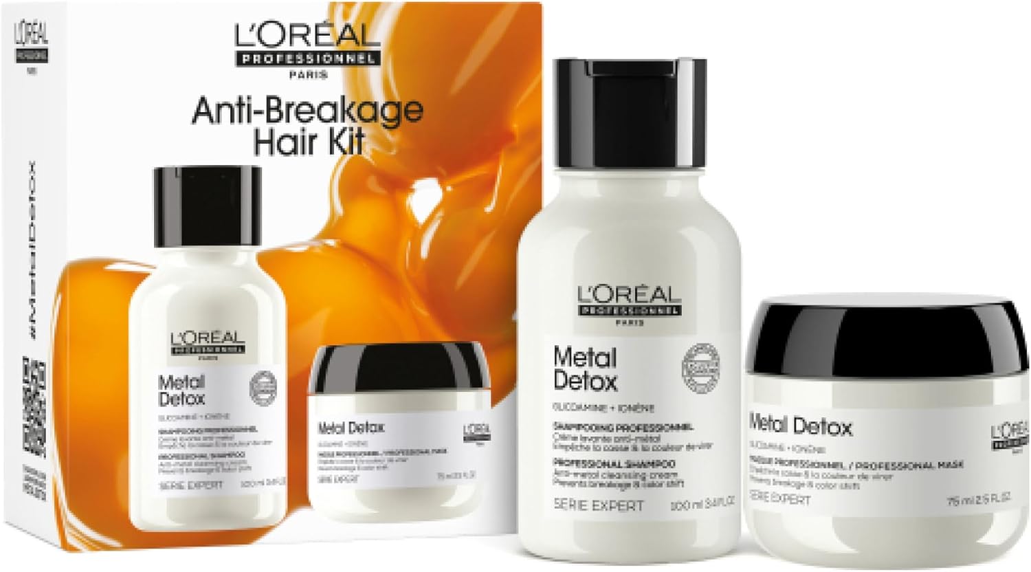 L’Oréal Professionnel Metal Detox Shampoo & Hair Mask Discovery Kit, Prevent Breakage And Colour Fade From Hard Water, Clarifying Shampoo & Hair Conditioner Treatment, Sulphate Free, Vegan,100Ml, 75Ml
