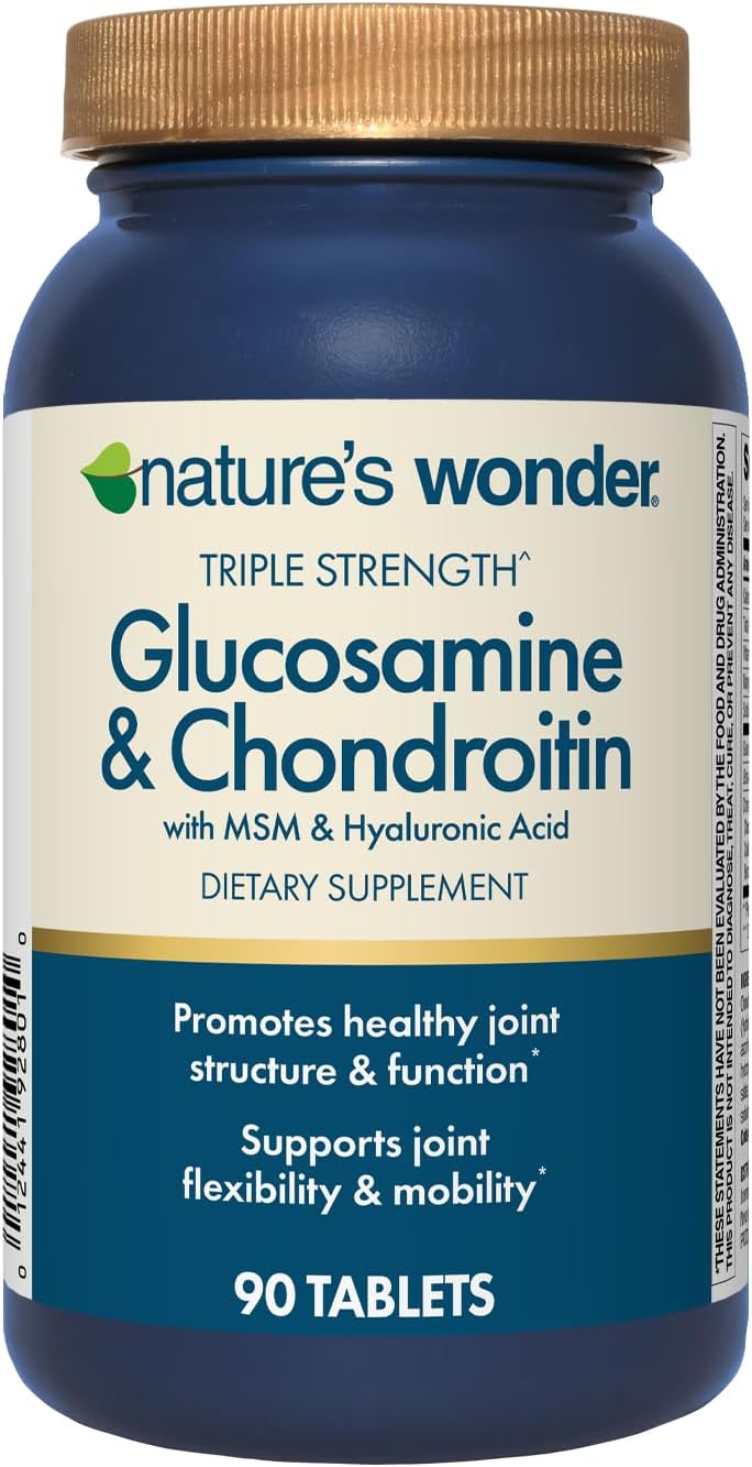 Nature'S Wonder Triple Strength Glucosamine Chondroitin With Msm And Hyaluronic Acid And Boswellia For Joint Health, Supports Joint Flexibility And Mobility, 45 Day Supply, 90 Tablets