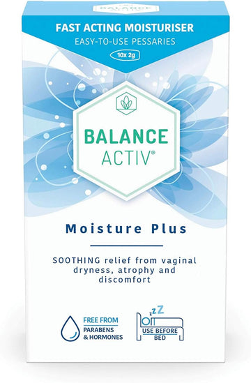 Balance Activ Menopause Moisture Pessaries | Vaginal Moisturiser | Fast, Long-Lasting Relief from Vaginal Dryness and Discomfort | Vaginal Dryness Treatment for Women | 10 Easy to Use Pessaries