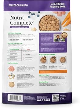 ULTIMATE PET NUTRITION Nutra Complete, 100% Freeze Dried Veterinarian Formulated Raw Dog Food with Antioxidants Prebiotics and Amino Acids, (3 Pound, Pork)