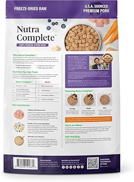 Ultimate Pet Nutrition Nutra Complete Raw Freeze Dried Dog Food, Veterinarian Formulated With Antioxidants, Prebiotics & Amino Acids (3 Pound, Pork)