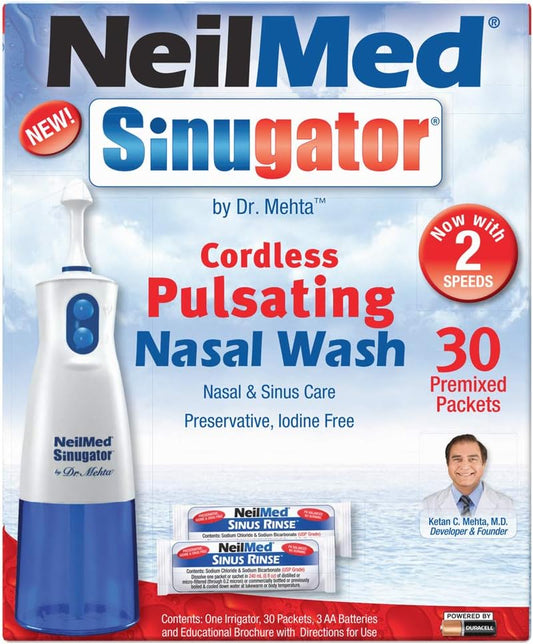 Neilmed Sinugator Cordless Pulsating Nasal Wash Kit With One Irrigator, 30 Premixed Packets And 3 Aa Batteries(Pack Of 1)