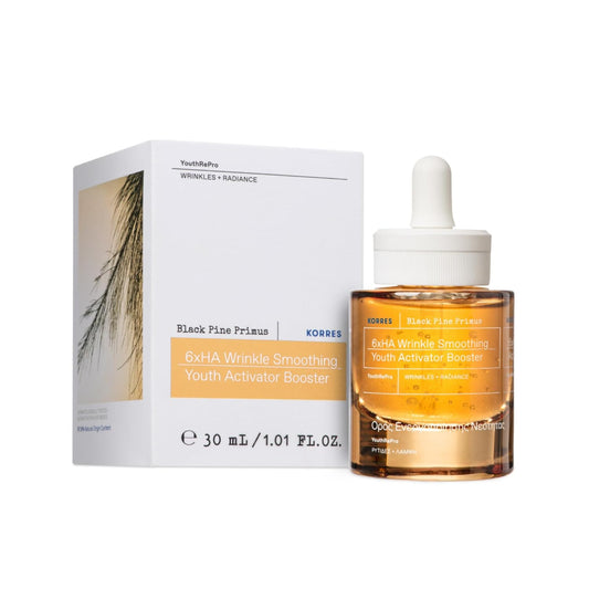Korres Black Pine Primus 6X Hyaluronic Complex Serum, Lightweight Wrinkle Smoothing Water Gel, Vegan Face & Neck Hydration With Hexapeptide-8 And Pine Bud Extract, Silicone & Paraben Free, 1.01 Fl Oz