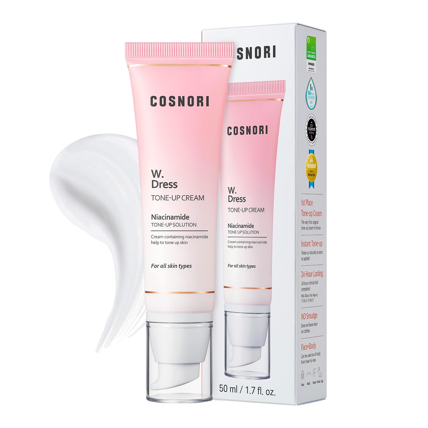 Cosnori W. Dress Tone-Up Cream -Quick Skin Tone Balancer – Evens Out Complexion - No Makeup Natural Look - Long-Lasting Hydrating & Sebum Control Face And Body – Vegan, No Animal Tested – 1.69 Oz