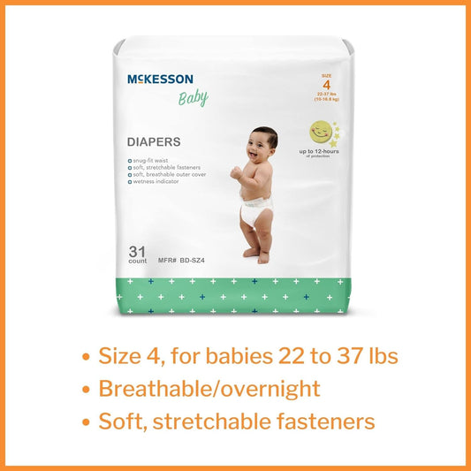 McKesson Baby Diapers, Size 4 (22 lbs to 37 lbs), 31 Count, 1 Pack
