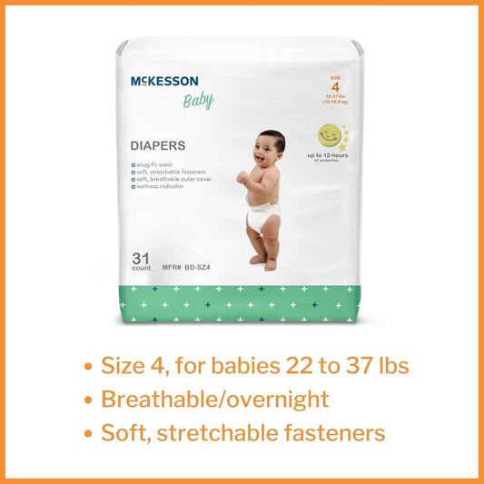 Mckesson Baby Diapers, Size 4, 22 Lbs To 37 Lbs, †