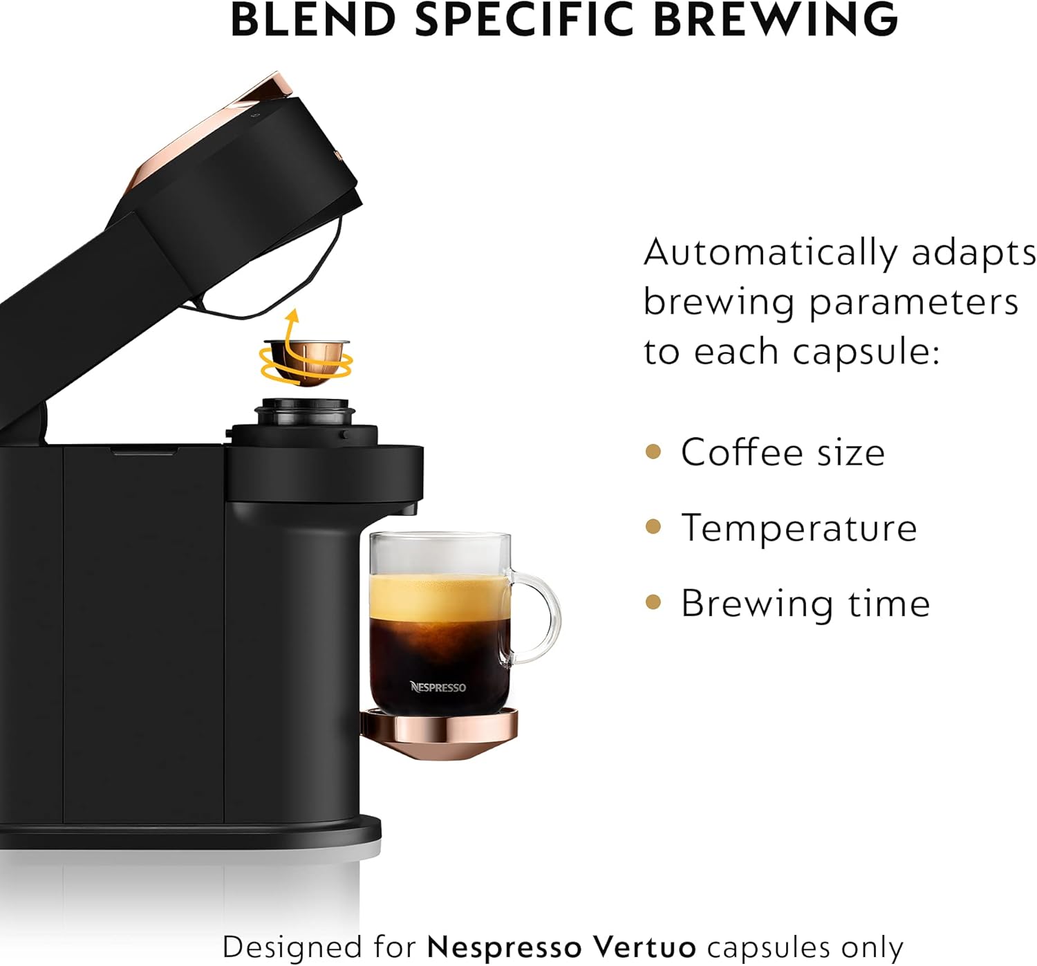Nespresso Vertuo Next Coffee and Espresso Machine by De'Longhi with Milk Frother ,1100 ml, Deluxe Matte Black Rose Gold: Home & Kitchen