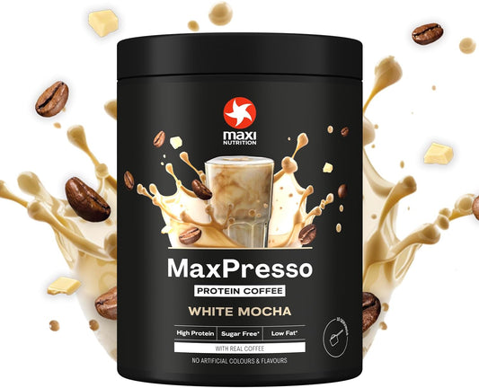 Maxinutrition Maxpresso White Chocolate Mocha, Protein Coffee, Whey Protein Powder, 21 G Protein Per Serving, Sugar-Free & Low-Fat, Mix Warm Or Cold