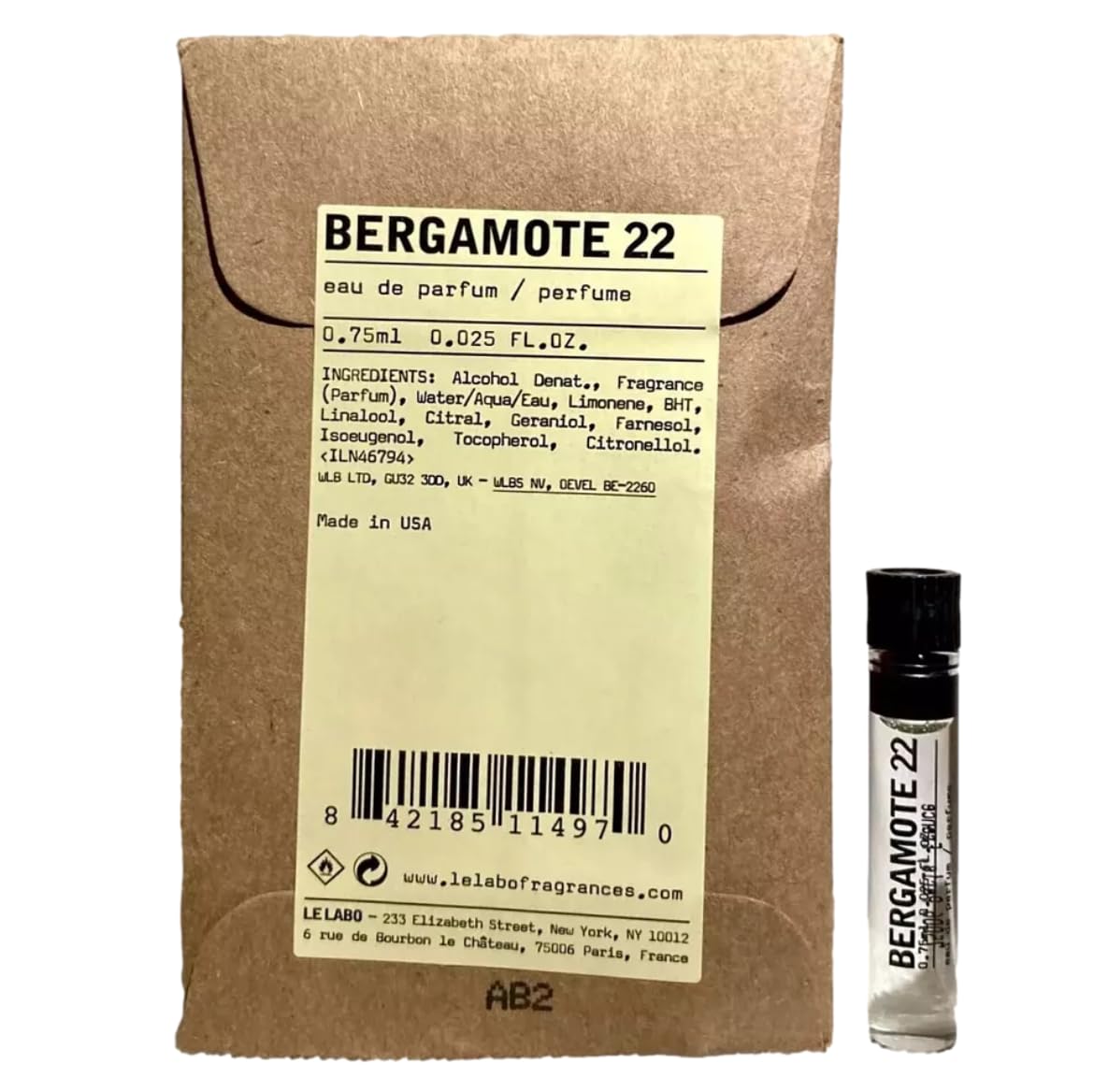 Le Labo Bergamote 22 Unisex Perfume Edp Vial 0.75 Ml / 0.025 Oz - (One Sample Vial Per Order) 4970 : Beauty & Personal Care