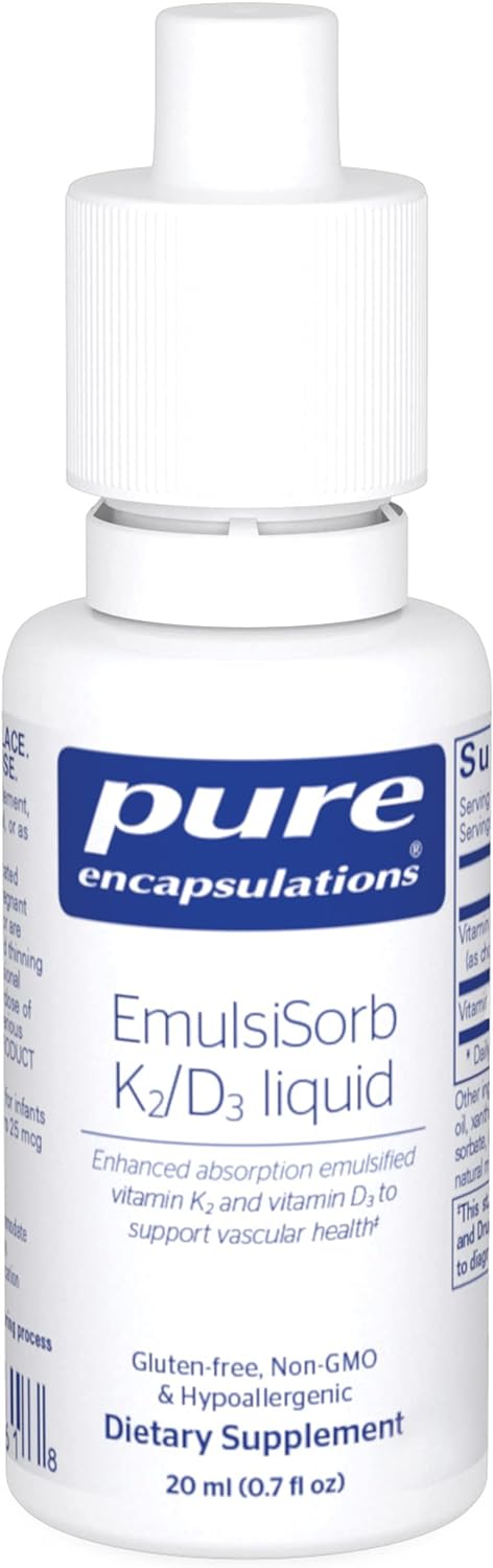 Pure Encapsulations EmulsiSorb K2/D3 Liquid | Enhanced-Absorption Emulsified Vitamin K2 and Vitamin D3 for Vascular Health Support | 0.7 Fl Oz