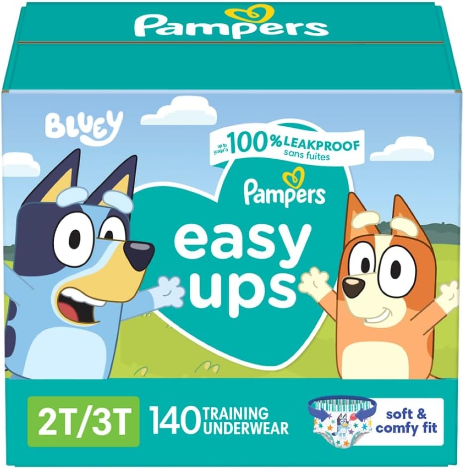 Pampers Easy Ups Boys & Girls Bluey Potty Training Pants - Size 2T-3T, One Month Supply (140 Count), Training Underwear (Packaging May Vary)