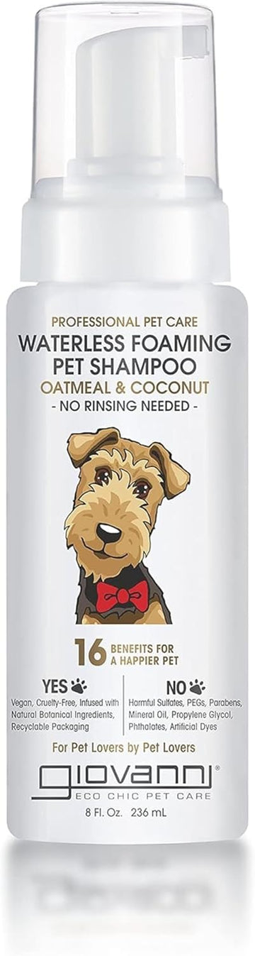 Giovanni Professional Foaming Waterless Pet Shampoo - Oatmeal & Coconut Helps Neutralize Odors, Cleanses, Silkens, Controls Static, Freshens Fur - 8 Oz