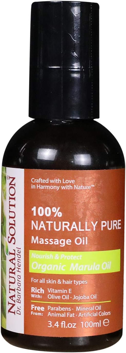 Natural Solution 100% Naturally Pure Massage Oil,for Aromatherapy Relaxing Massage,Organic Marula Oil,Jojoba Oil & Olive Oil,Hair & Skin Care Benefits,Nourish & Protect - 3.4 oz Oily 8606E