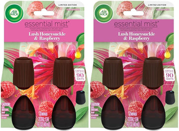 Air Wick Essential Mist Refill, 2 ct, Lush Honeysuckle & Raspberry, Essential Oils Diffuser, Air Freshener (Pack of 2)