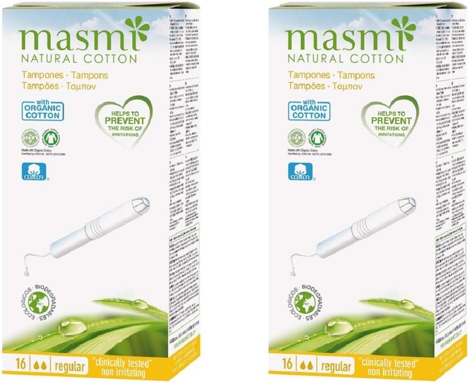 Masmi Regular Applicator Tampons Organic Cotton, Plastic Free, 100% Biodegradable, Perfume, Hypoallergenic, Chlorine And Dioxin Free (Twin Pack)