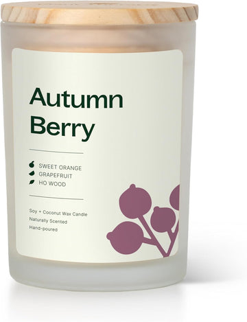 Plant Therapy Autumn Berry Naturally Scented Candle 8 Oz Hand-Poured Coconut & Soy Wax Blend, Rich Berry Scent Reminiscent Of Sweet Autumn Treats, Chic Frosted White Jar With Wooden Lid