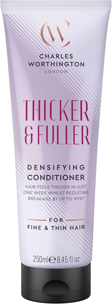 Charles Worthington Thicker And Fuller Densifying Conditioner, Hair Thickening Conditioner For Fine Hair, Hair Thickening Products For Women And Men, Salon Hair Repair, 250 Ml