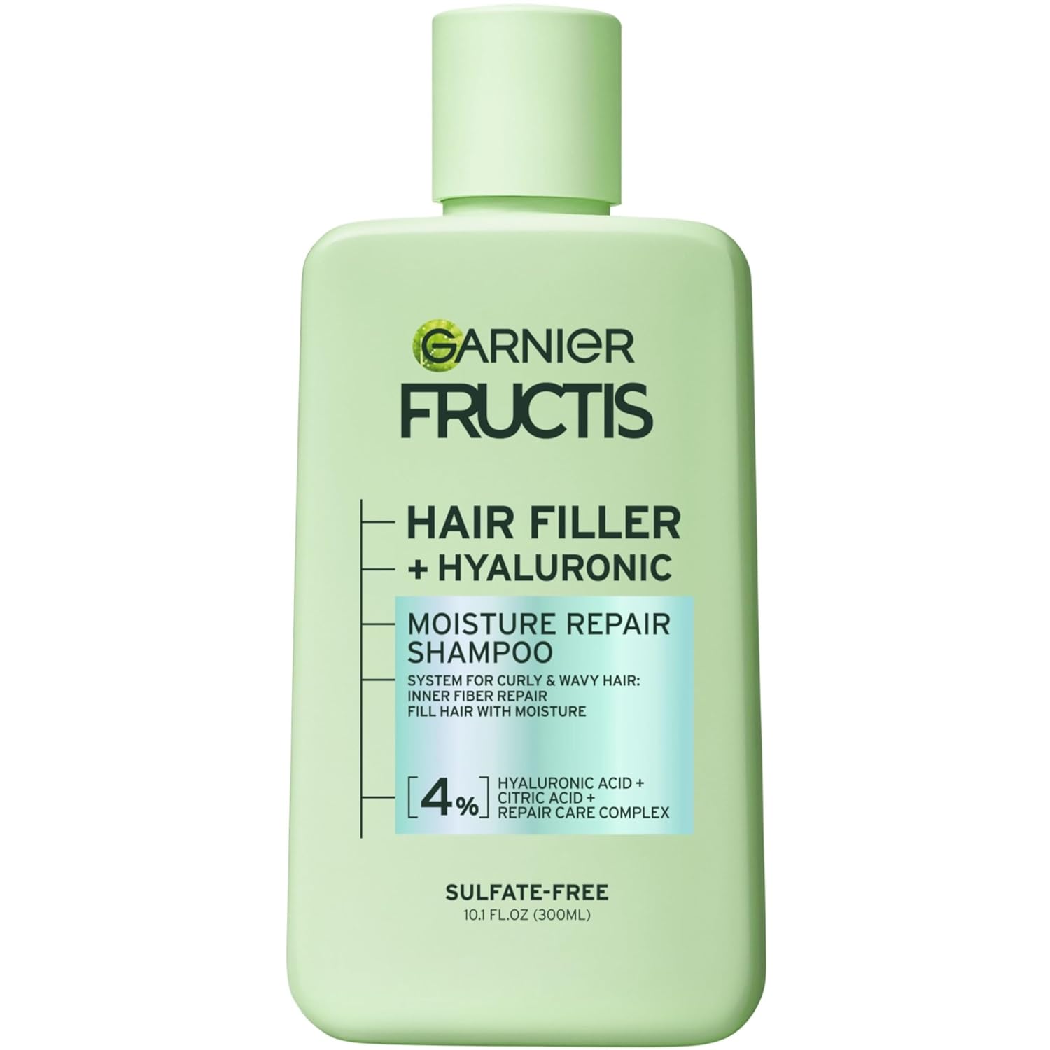 Garnier Fructis Hair Filler Moisture Repair Shampoo for Curly, Wavy Hair, with Hyaluronic Acid, 10.1 FL OZ, 1 Count