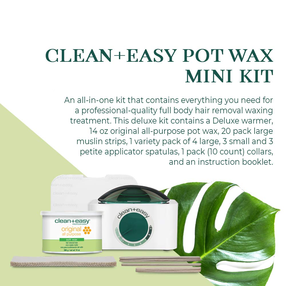 Clean + Easy Mini Pot Waxing Kit – All-Purpose Hair Removal Wax, Includes Soft Wax For Body & Facial Hair, Warmer, Muslin Strips & Sticks, 120 V : Hair Waxing Kits : Beauty & Personal Care