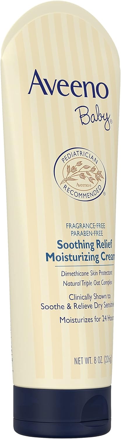 Aveeno Baby Soothing Relief Moisturizing Cream with Natural Oat Complex & Dimethicone, Hypoallergenic Baby Cream to Soothe & Relieve Dry, Sensitive Skin, Fragrance- & Paraben-Free, 8 oz : Baby