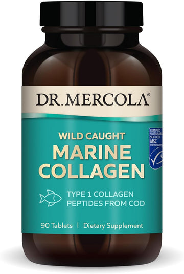 Dr. Mercola Wild Caught Marine Collagen, 30 Servings (90 Tablets), Type I Collagen Peptides, Dietary Supplement, Promotes Youthful Appearance, Non-Gmo, Msc Certified