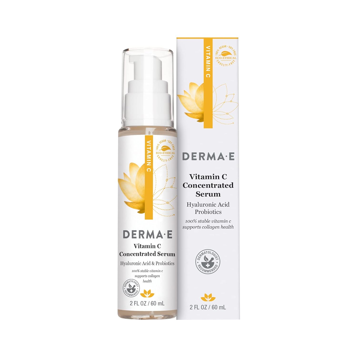 DERMA E Vitamin C Concentrated Serum with Hyaluronic Acid – All Natural, Antioxidant-Rich Concentrated Facial Serum – Firming and Brightening Skin Serum, 2oz