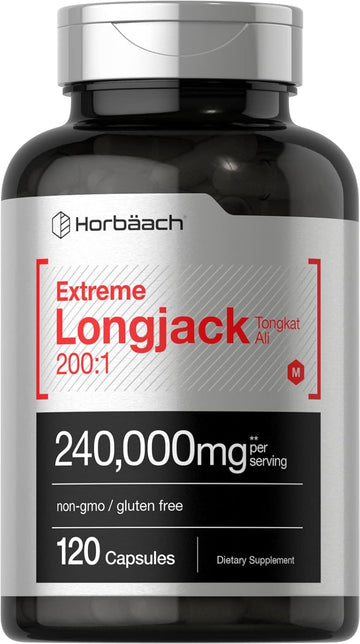 Horbäach - Longjack Tongkat Ali | 240,000 Mg (200:1 Potent Extract) | 120 Capsules | Extreme Male Performance Supplement | Super Concentrated Herbal Extract Formula | Non-Gmo & Gluten Free Pills