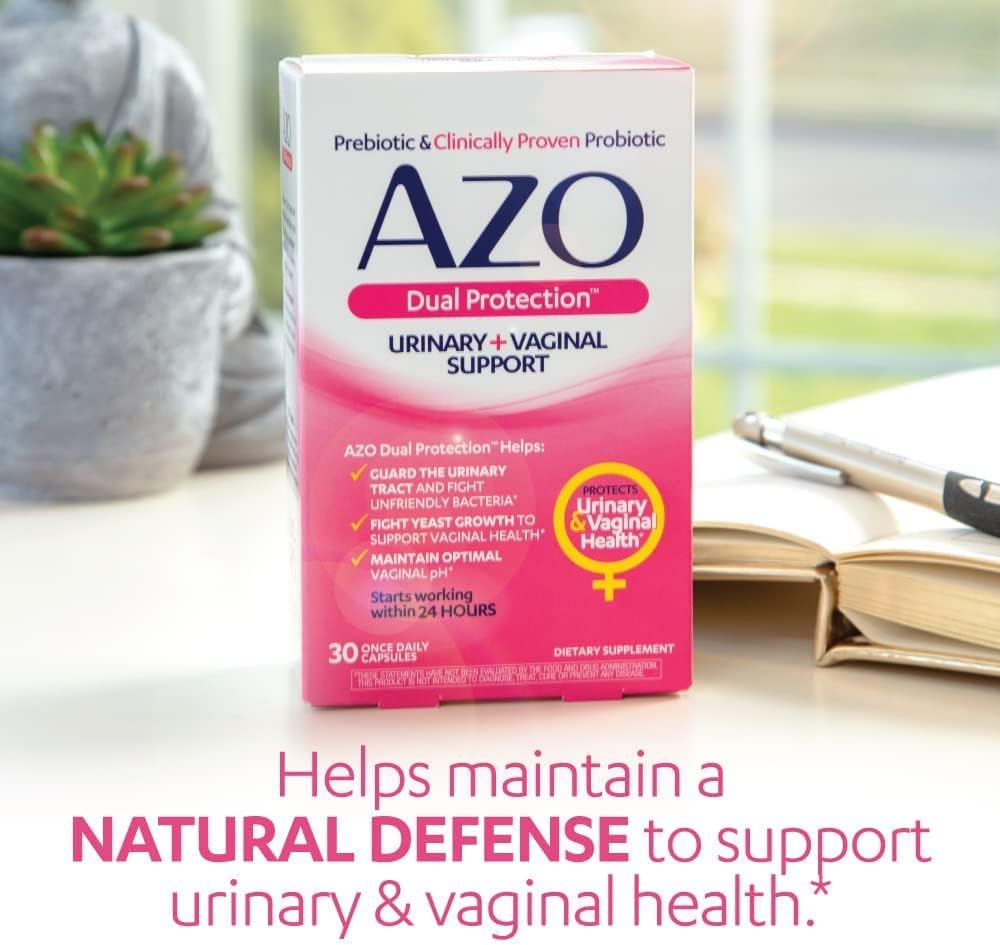 AZO Dual Protection | Urinary + Vaginal Support* | Prebiotic Plus Clinically Proven Women's Probiotic | Starts Working Within 24 Hours | Non-GMO | 30 Count : Health & Household