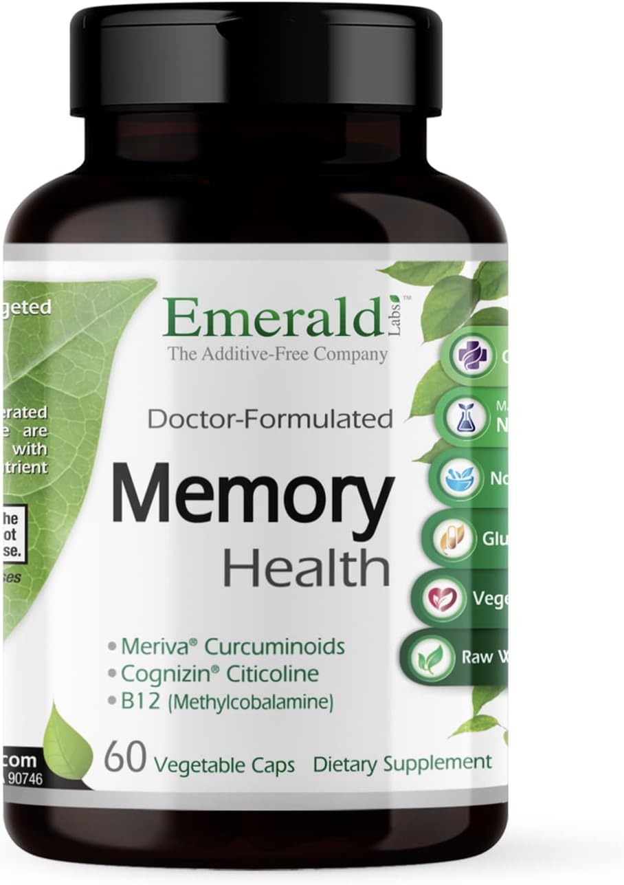 Emerald Labs Memory Health - Brain Health & Memory Supplement - Supports Energy & Focus - Features Meriva Turmeric, Vitamin B12 & More - 60 Vegetable Capsules (30-Day Supply)