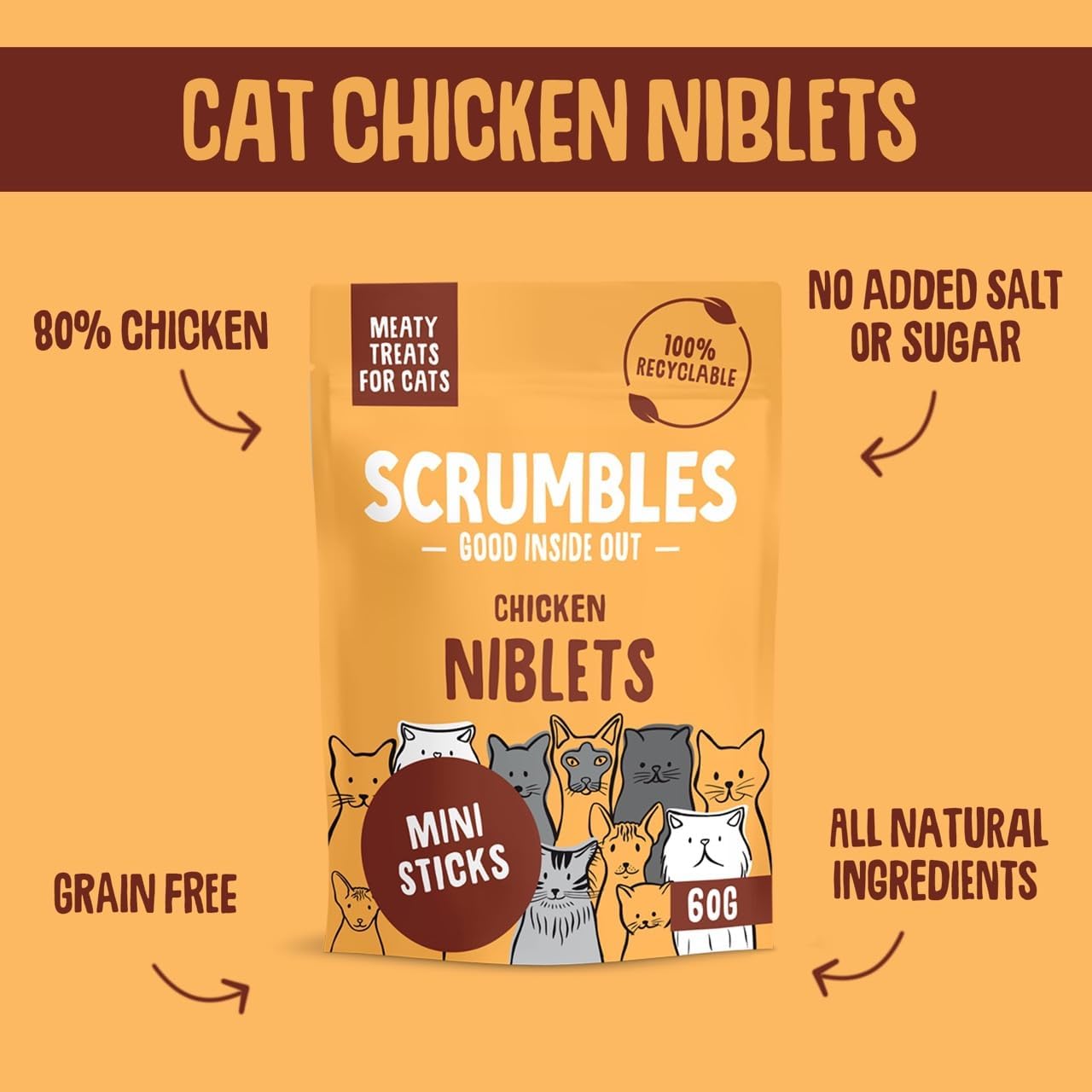 Scrumbles Meaty Treats for Cats, Air Dried Chicken Niblets Treats 50g :Pet Supplies