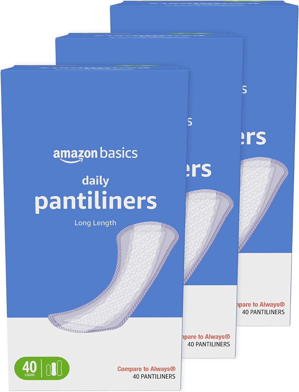 Amazon Basics Daily Pantiliner, Long Length, Pads For Women, Unscented, 120 Count (3 Packs Of 40) (Previously Solimo)